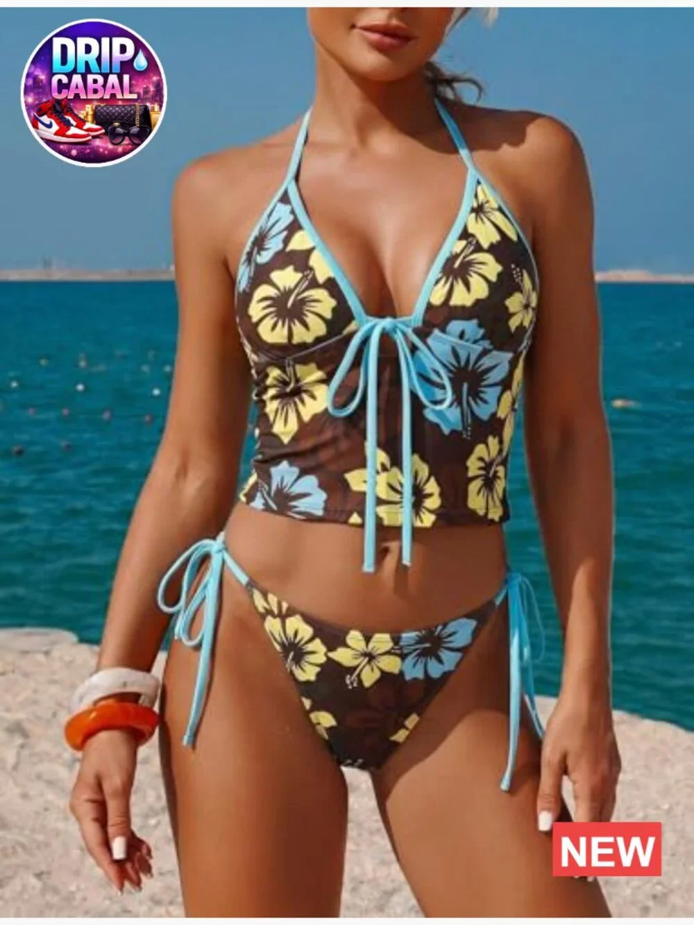 Tummy Control High Cut String Bottom Tankini Set with Removable Pads